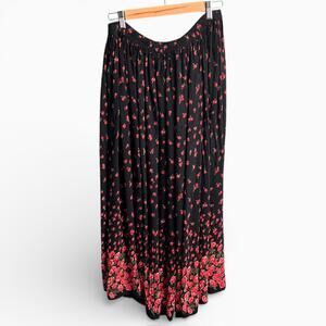 Vintage Black Rose Print Whimsigoth Maxi Skirt